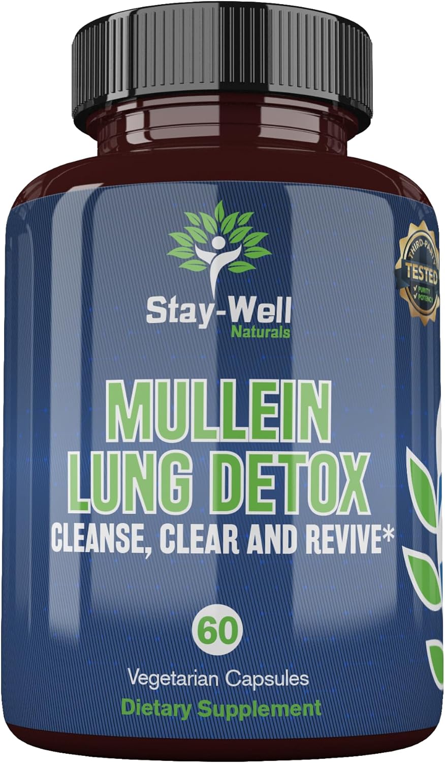 All-Natural Mullein Lung Detox Capsules for Smokers, Supports Healthy Lungs and Clear Breathing, Herbal Cleanse with Proven Nutrients, 60 Caps