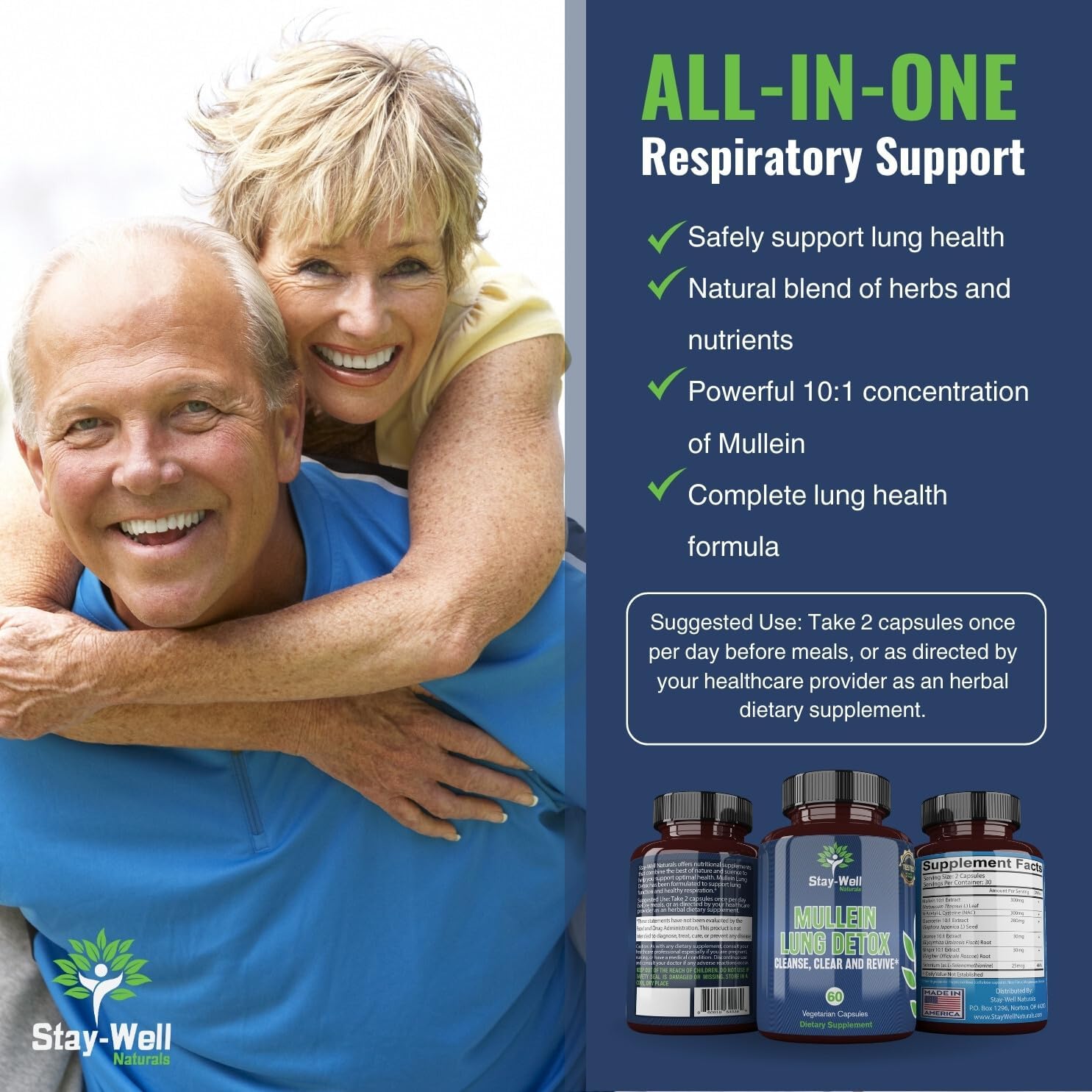 All-Natural Mullein Lung Detox Capsules for Smokers, Supports Healthy Lungs and Clear Breathing, Herbal Cleanse with Proven Nutrients, 60 Caps