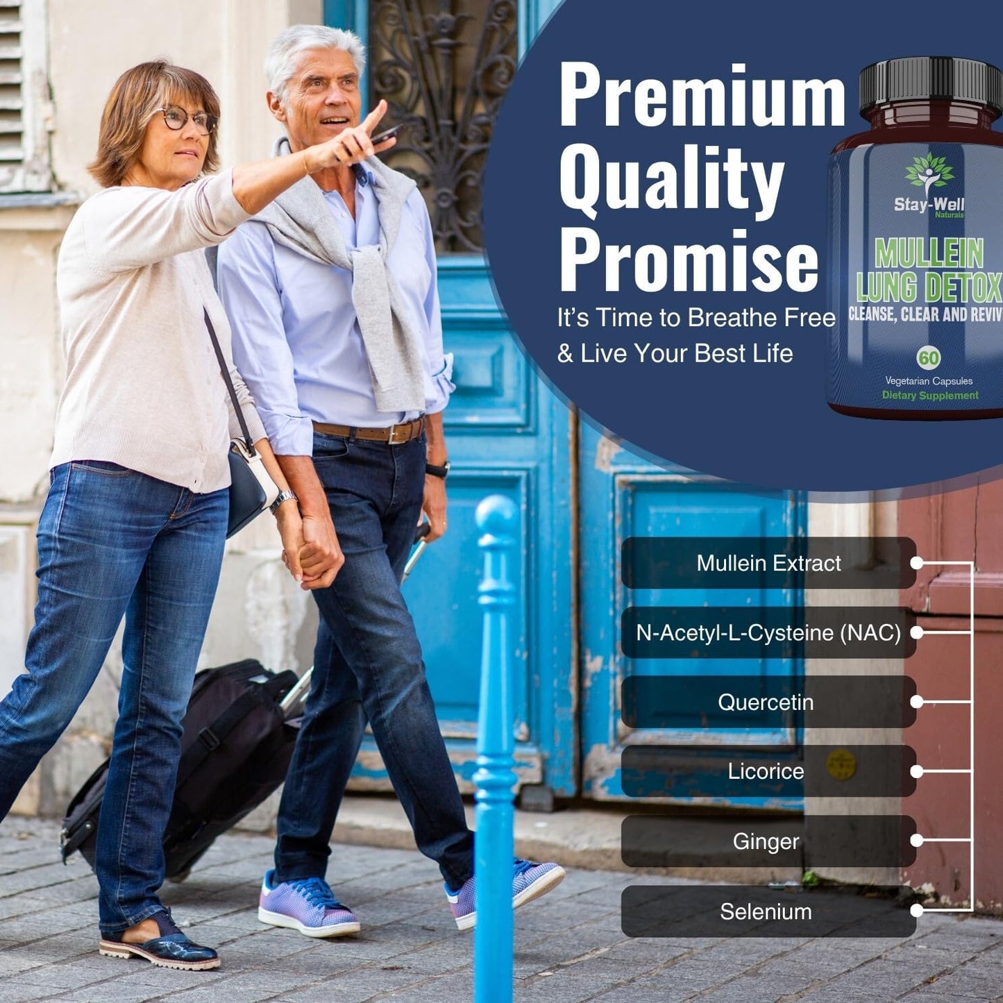 All-Natural Mullein Lung Detox Capsules for Smokers, Supports Healthy Lungs and Clear Breathing, Herbal Cleanse with Proven Nutrients, 60 Caps