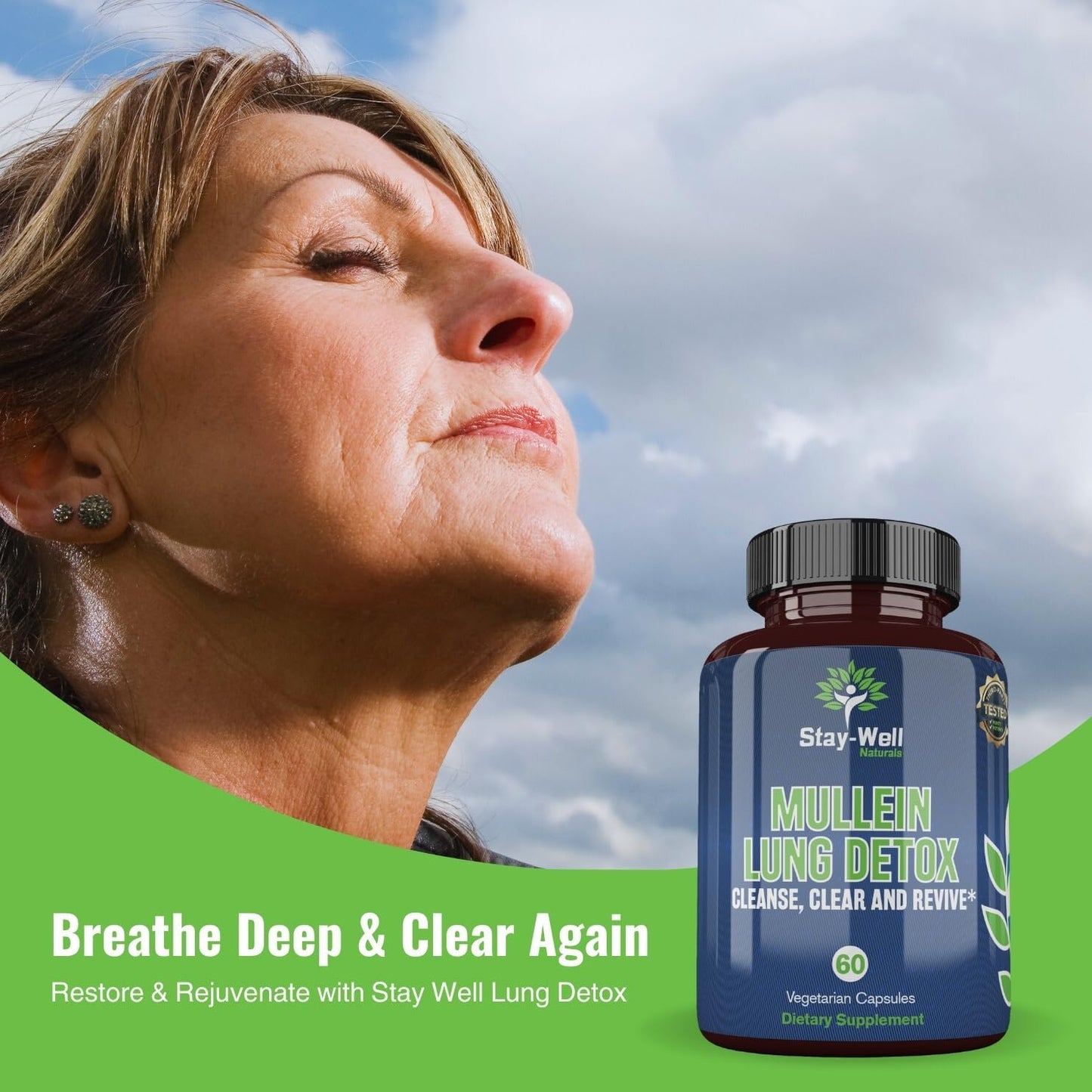 All-Natural Mullein Lung Detox Capsules for Smokers, Supports Healthy Lungs and Clear Breathing, Herbal Cleanse with Proven Nutrients, 60 Caps