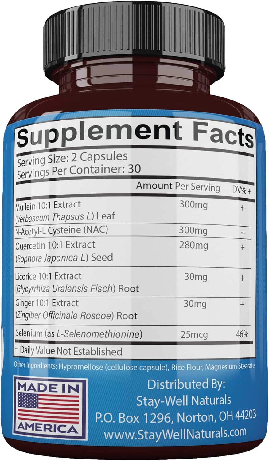 All-Natural Mullein Lung Detox Capsules for Smokers, Supports Healthy Lungs and Clear Breathing, Herbal Cleanse with Proven Nutrients, 60 Caps