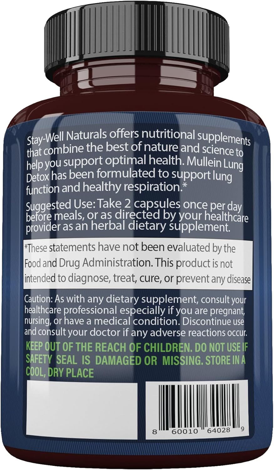 All-Natural Mullein Lung Detox Capsules for Smokers, Supports Healthy Lungs and Clear Breathing, Herbal Cleanse with Proven Nutrients, 60 Caps
