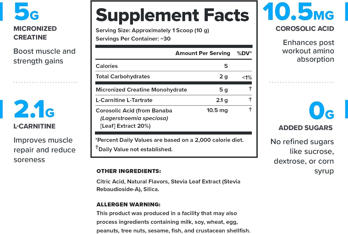 All Natural Muscle Builder & Recovery Drink with Creatine Monohydrate - Arctic Blast Flavor, 30 Servings