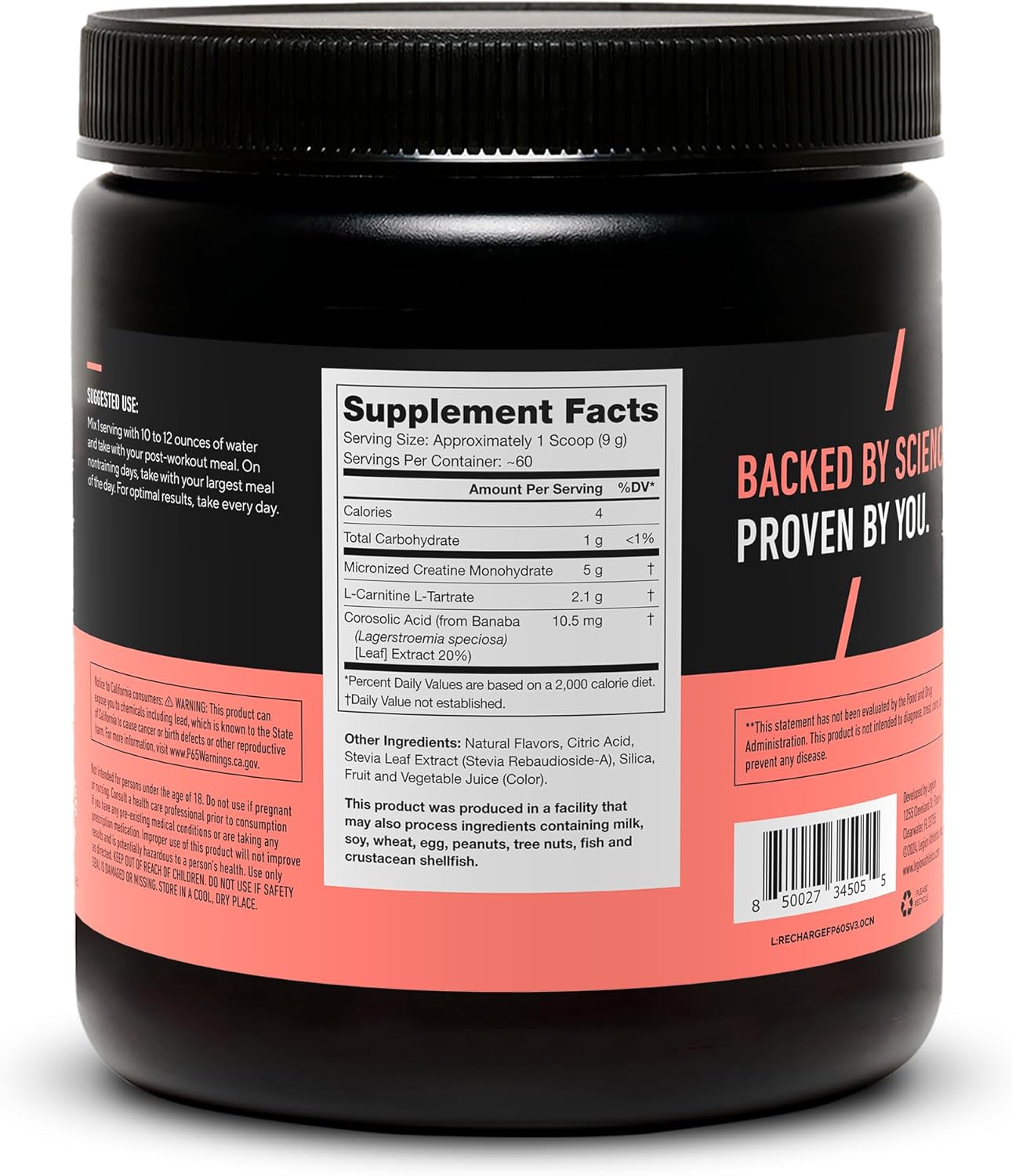 All Natural Muscle Builder & Recovery Drink with Creatine Monohydrate - Fruit Punch Flavor, 60 Servings