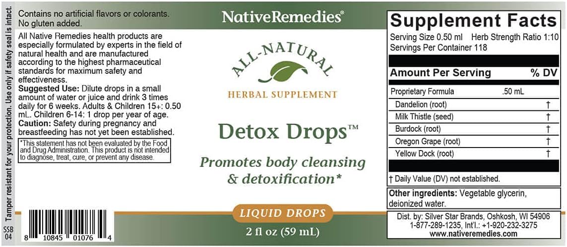All-Natural Native Remedies Detox Drops for Systemic Body Cleansing and Liver Function - 59 mL