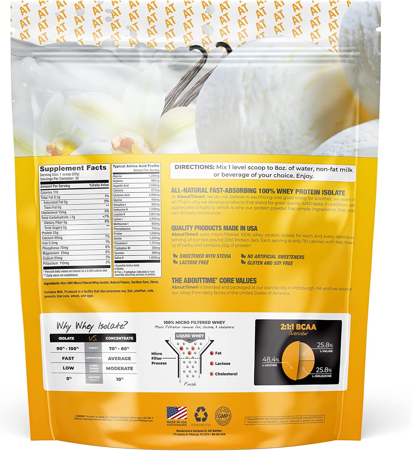 All Natural Non-GMO Vanilla Whey Isolate Protein Powder - 24g Protein Per Serving (2 Pounds)