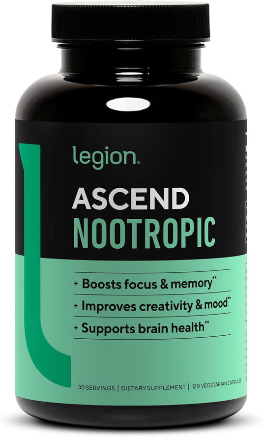 All-Natural Nootropic Brain Supplements for Memory, Focus, Alertness, and Mood Support - Legion Athletics Ascend with Alpha-GPC - 30 Servings