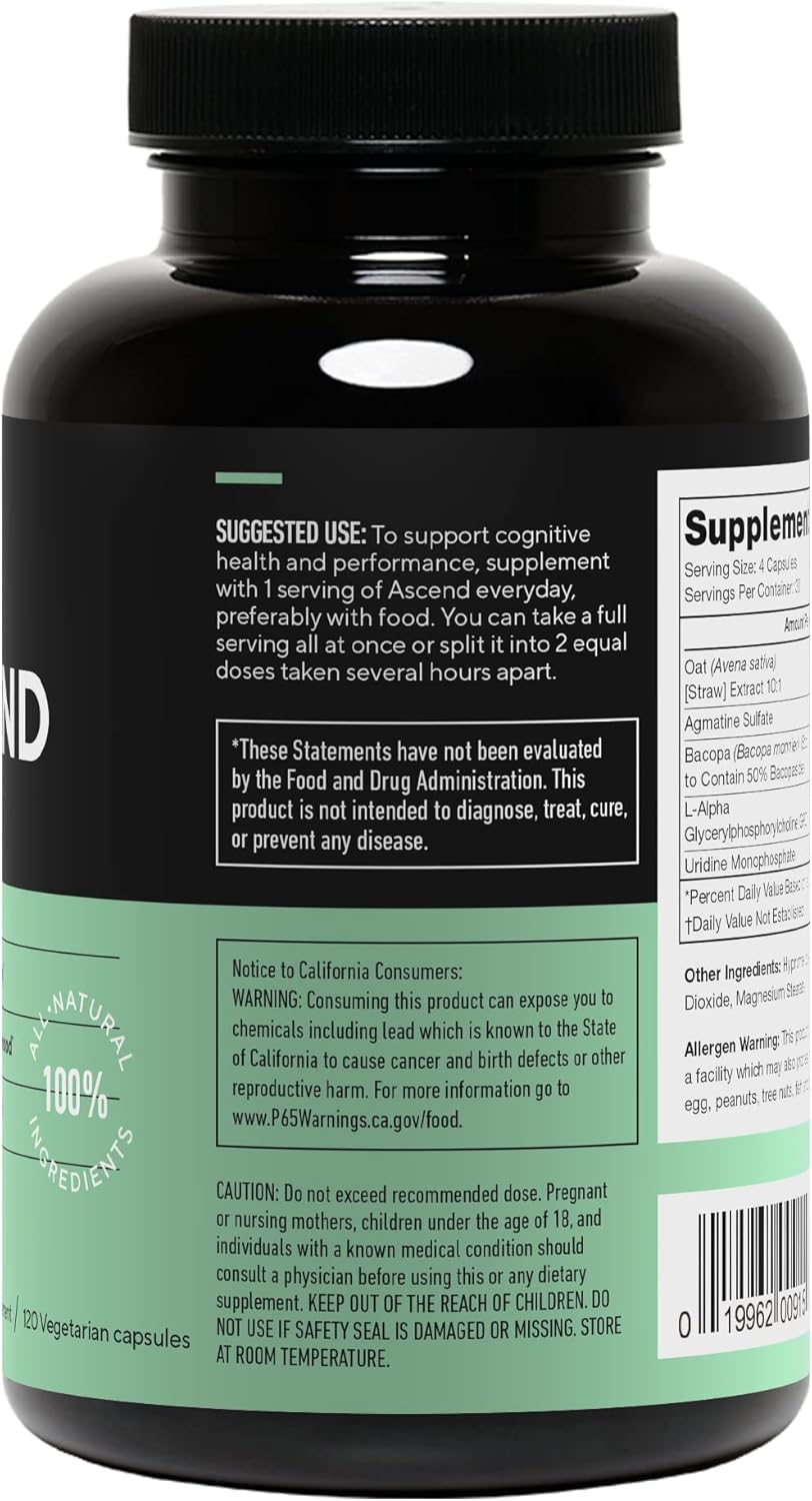 All-Natural Nootropic Brain Supplements for Memory, Focus, Alertness, and Mood Support - Legion Athletics Ascend with Alpha-GPC - 30 Servings