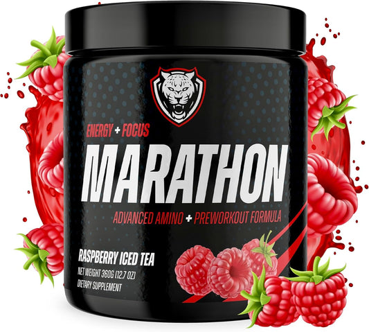 All-Natural Pre-Workout Powder for Distance Running, High-Energy Formula with Essential Amino Energy, Raspberry Iced Tea Flavor, 40 Servings