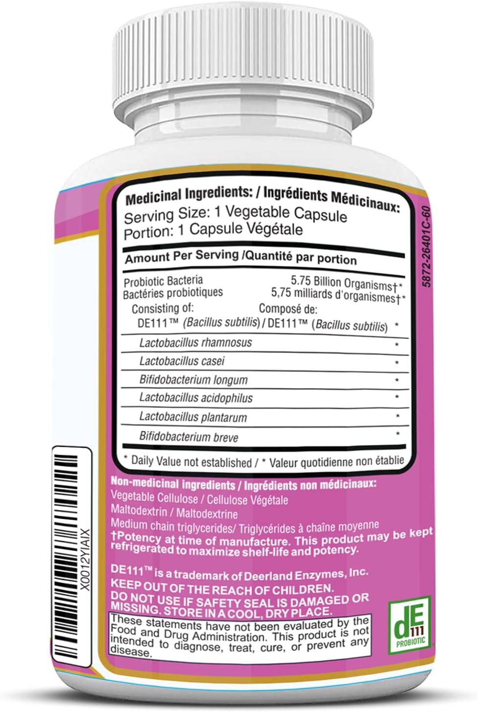 All Natural Probiotic Supplement with Lactic Acid Bacteria for Gut and Yeast Support - 60 Oral Capsules for Daily Use - Made in USA