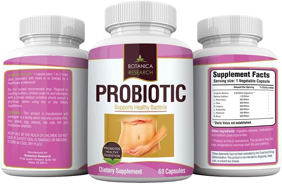 All Natural Probiotic Supplement with Lactic Acid Bacteria for Gut and Yeast Support - 60 Oral Capsules for Daily Use - Made in USA