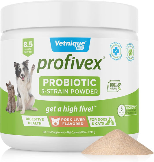 All Natural Profivex Probiotic Supplements for Dogs - Digestive Health Chews & Powder with 5 Strains (8.5oz)