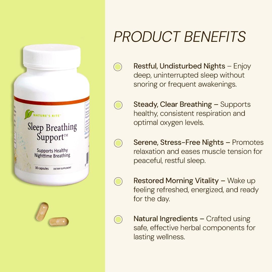 All-Natural Sleep Breathing Support Capsules - Improve Sleep Quality & Breathing Pattern with Herbal Ingredients, 30ct, Made in USA