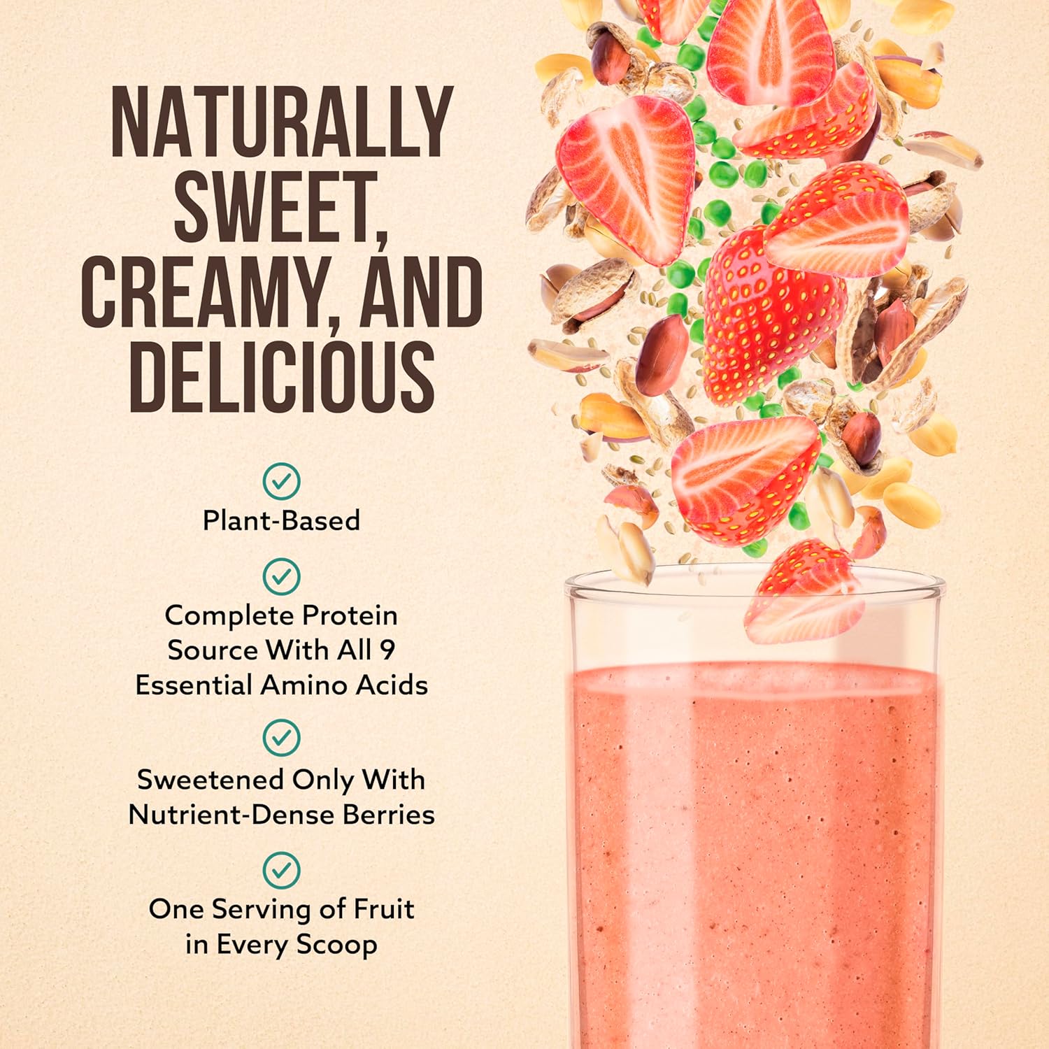 All Natural Strawberry Peanut Butter Protein Powder - 20g Protein, 20 Servings - No Stevia, Monk Fruit, Artificial Sweeteners - Berries Sweetened