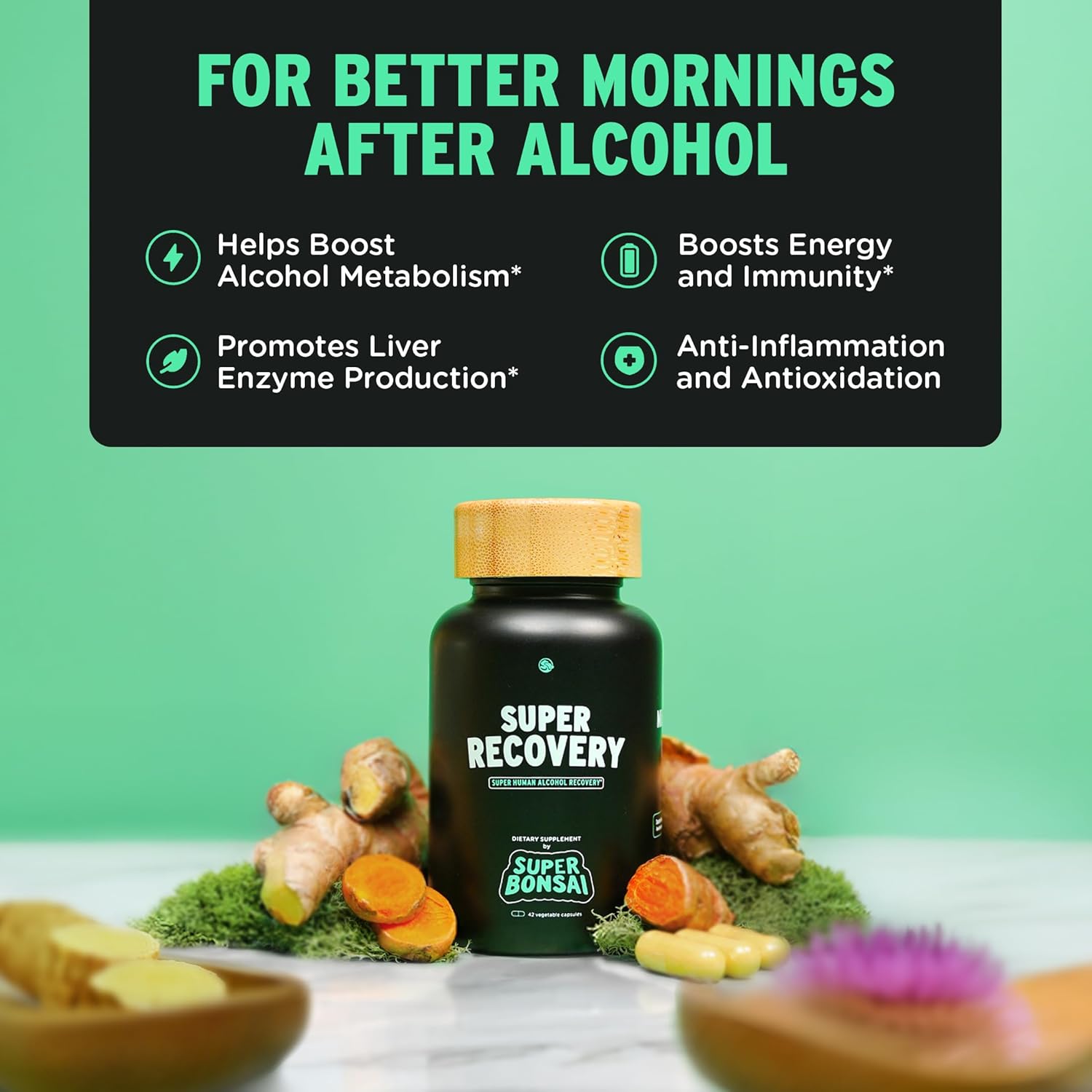 All Natural SuperBonsai Super Recovery Capsules for Post Celebration and Morning Relief - Holistic Support, 14 Servings