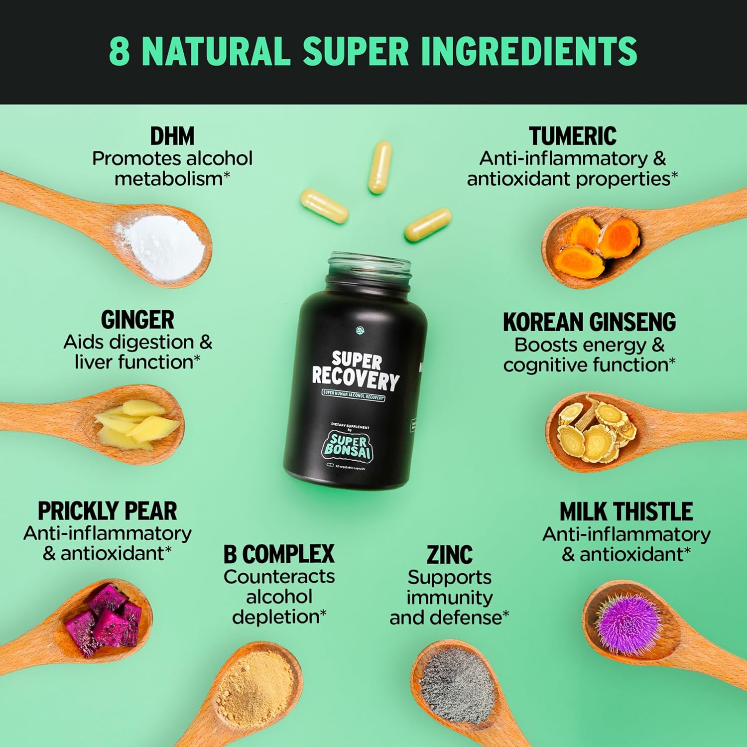 All Natural SuperBonsai Super Recovery Capsules for Post Celebration and Morning Relief - Holistic Support, 14 Servings