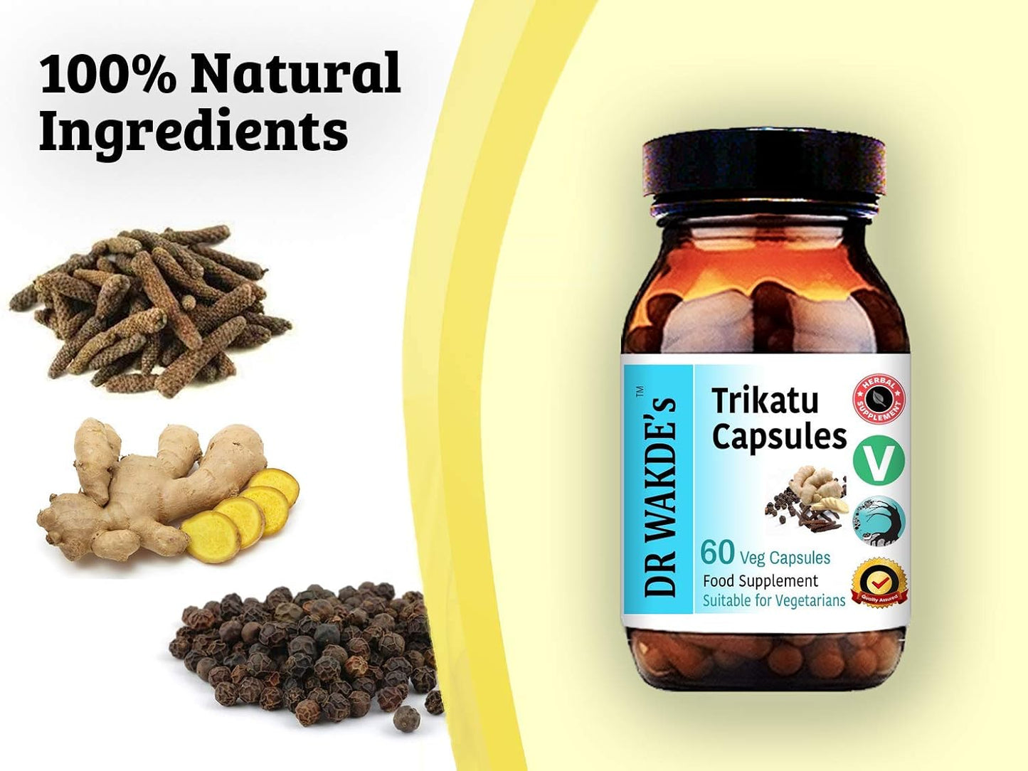 All Natural Trikatu Capsules - 60 Plant-Based Veg Caps, Ayurvedic Herb Supplement (Vegan Friendly)