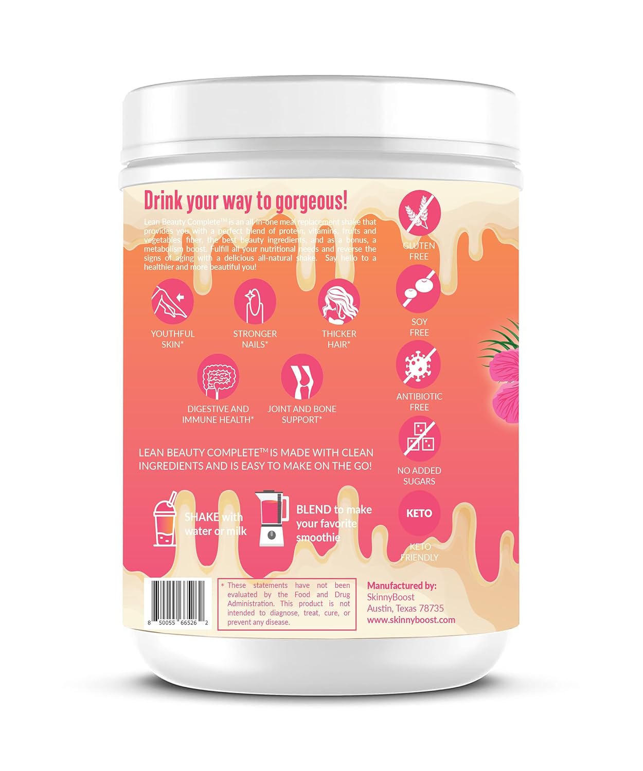 All Natural Vanilla Lean Beauty Shake Protein Powder with Grass Fed Whey Protein, Hydrolyzed Collagen, Vitamins, Fiber - 20 Servings, Made in USA