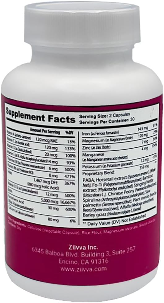 All Natural Vegan Hair Growth Vitamins with 5000 Mcg Biotin - Hair, Skin, and Nails Supplement for Men & Women by Ziivva