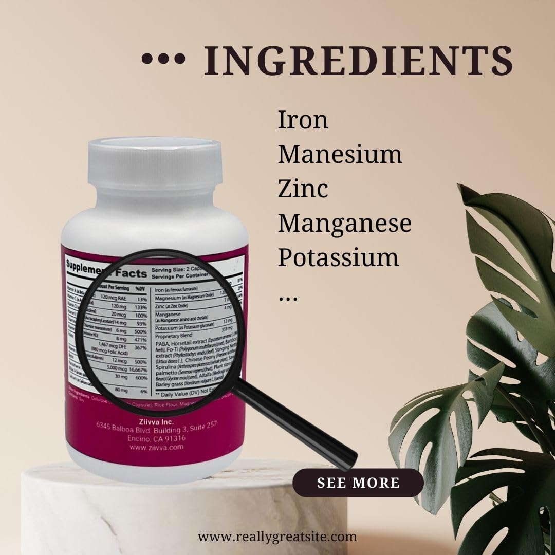 All Natural Vegan Hair Growth Vitamins with 5000 Mcg Biotin - Hair, Skin, and Nails Supplement for Men & Women by Ziivva