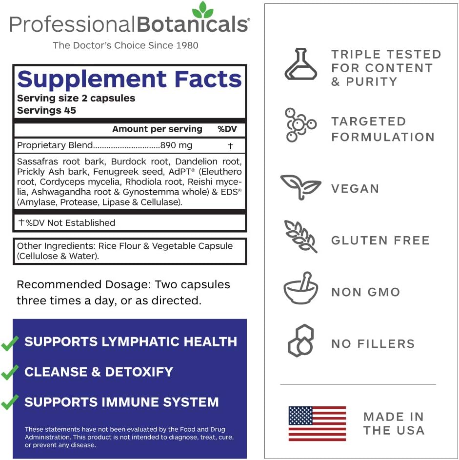 All-Natural Vegan Lymphatic Drainage Detox Cleanse Supplement - 90 Vegetarian Capsules by Professional Botanicals