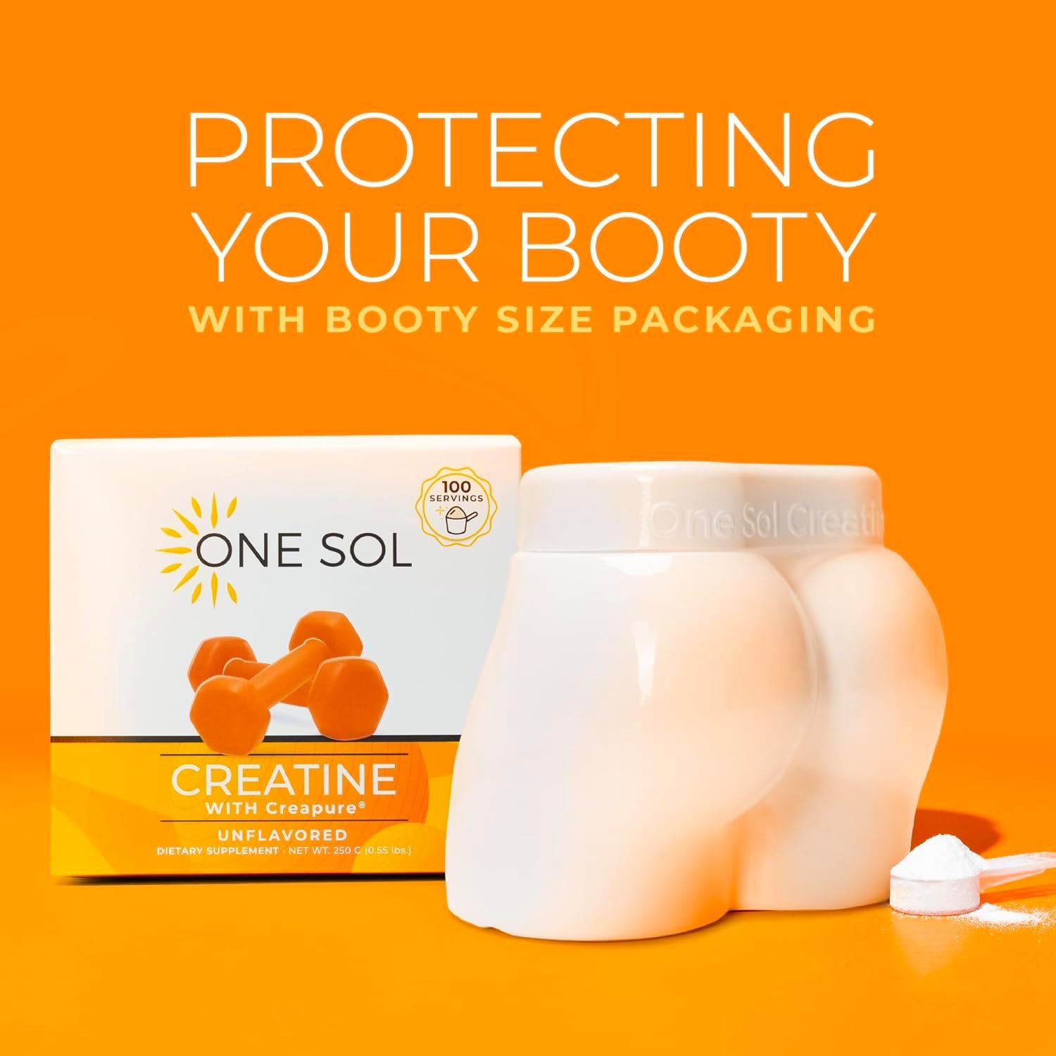 All Natural Women's Creatine Powder for Booty Gain, Lean Muscle Mass & Recovery - Sol Creatine with Creapure, Promotes Brain & Bone Health - Unflavored, 100 Servings