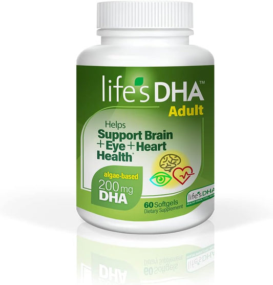 All-Vegetarian DHA Dietary Supplement for Brain, Eyes, and Heart - Non-GMO, Sustainable Source - 200mg Omega-3 - 60 Softgels
