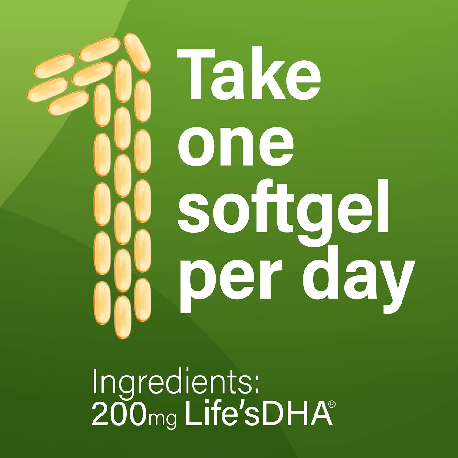 All-Vegetarian DHA Dietary Supplement for Brain, Eyes, and Heart - Non-GMO, Sustainable Source - 200mg Omega-3 - 60 Softgels