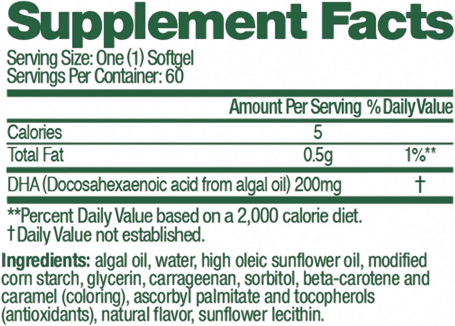 All-Vegetarian DHA Dietary Supplement for Brain, Eyes, and Heart - Non-GMO, Sustainable Source - 200mg Omega-3 - 60 Softgels