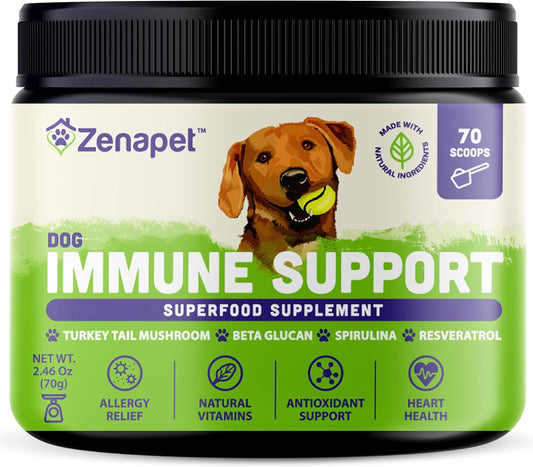 Allergy Immune Support Supplement for Dogs - Human-Grade Superfood with Turkey Tail Mushroom, Prebiotics, for Gut Health, Itchy Skin, Seasonal Allergies & Yeast - Small to Large Breeds