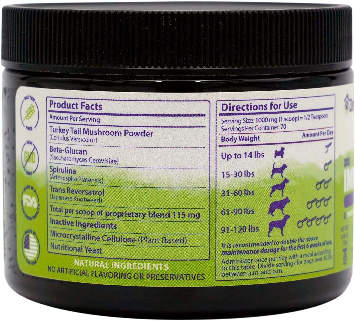 Allergy Immune Support Supplement for Dogs - Human-Grade Superfood with Turkey Tail Mushroom, Prebiotics, for Gut Health, Itchy Skin, Seasonal Allergies & Yeast - Small to Large Breeds
