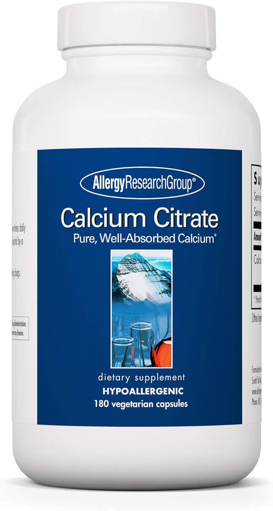 Allergy Research Group Calcium Citrate Supplement - 150mg Vegetarian Capsules, Pure Bone Strength Support, High Absorption - 180 Count