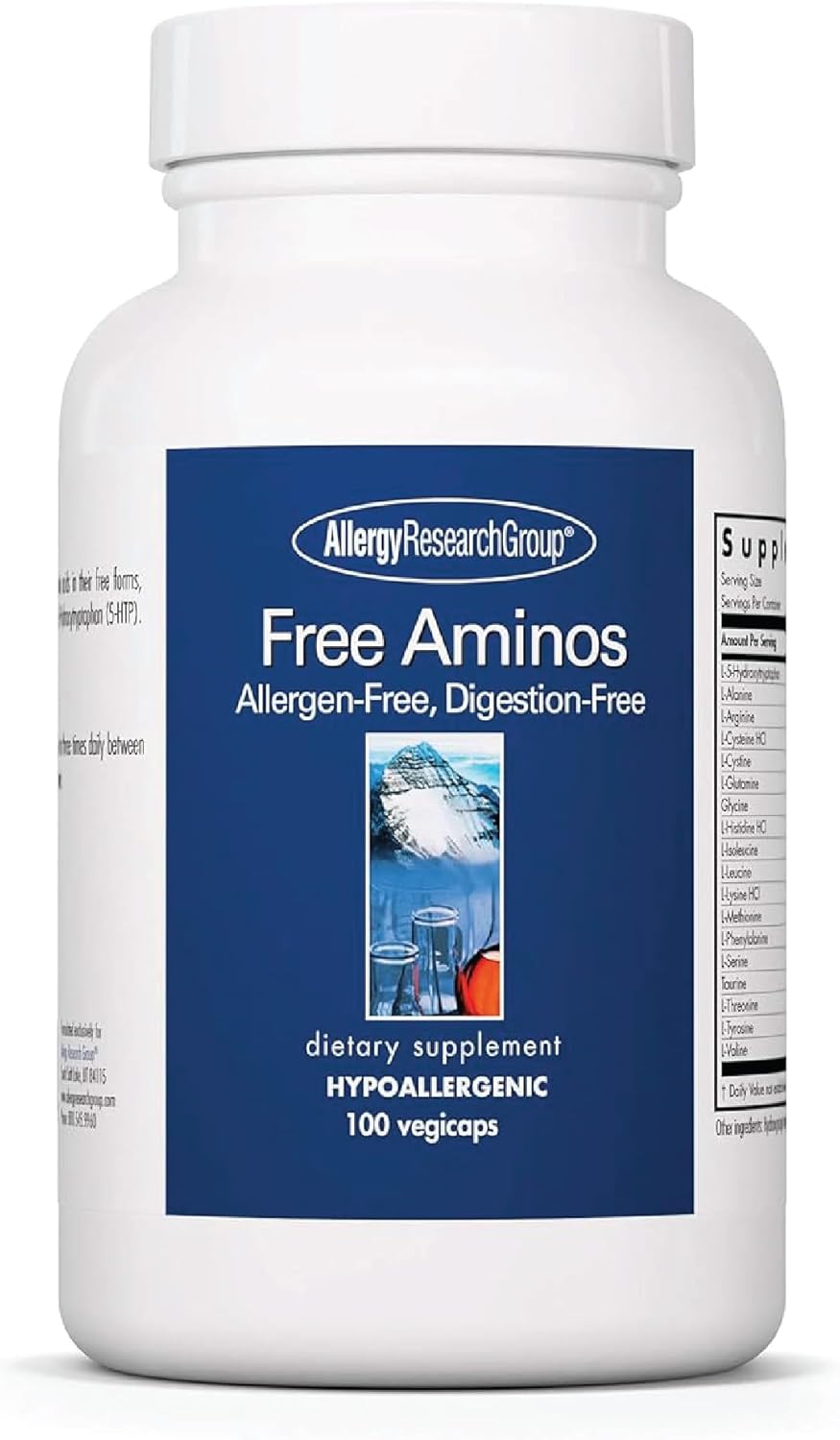 Allergy Research Group Free Aminos Supplement - Essential Amino Acids Complex for Lean Muscle Mass & Digestive Health - 100 Vegetarian Capsules