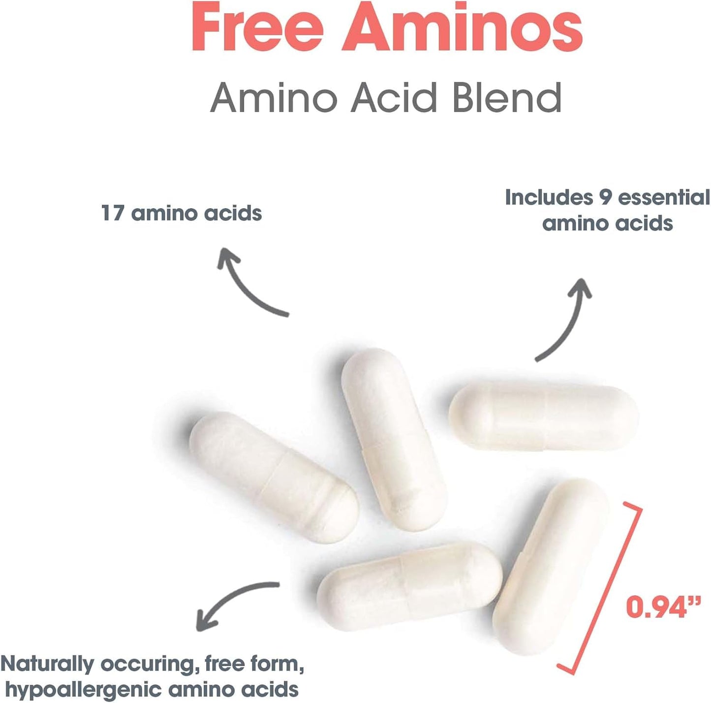 Allergy Research Group Free Aminos Supplement - Essential Amino Acids Complex for Lean Muscle Mass & Digestive Health - 100 Vegetarian Capsules
