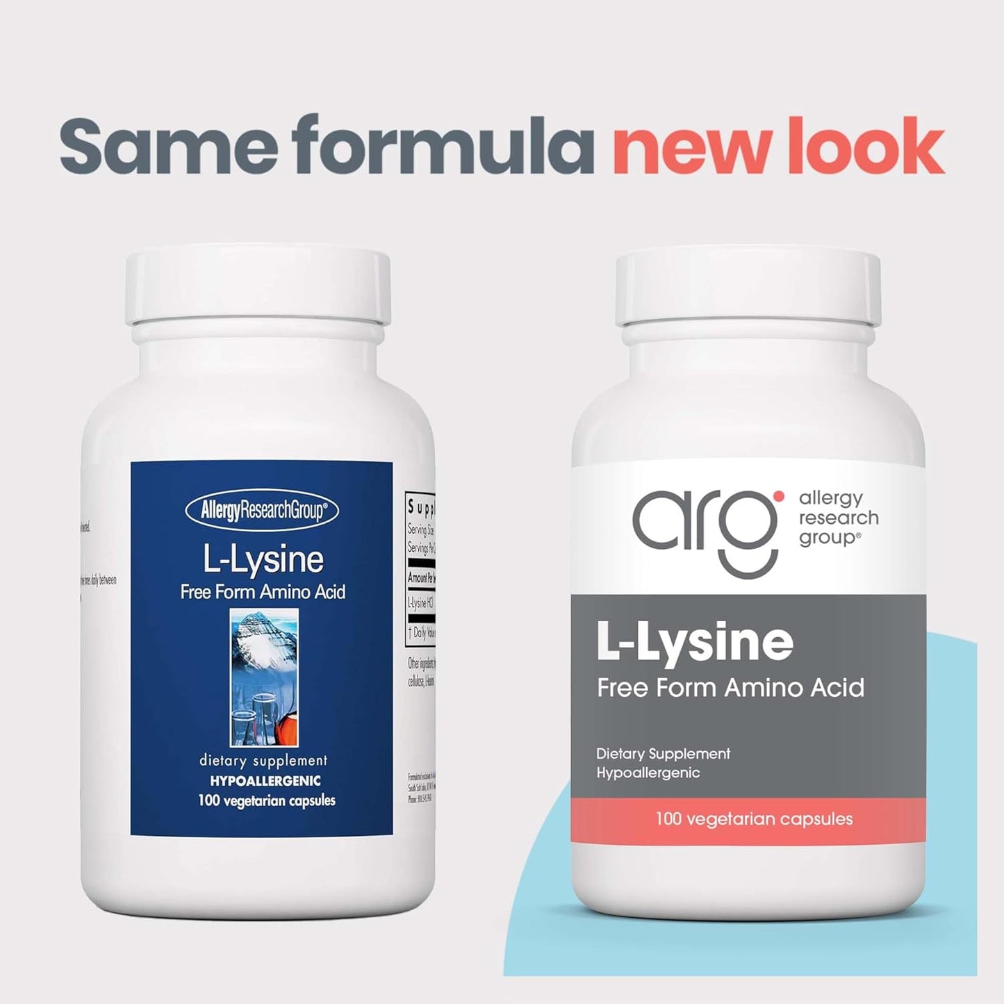 Allergy Research Group L-Lysine Supplement - 500mg Vegetarian Capsules for Immune Support - Pure and Organic - 100 Count