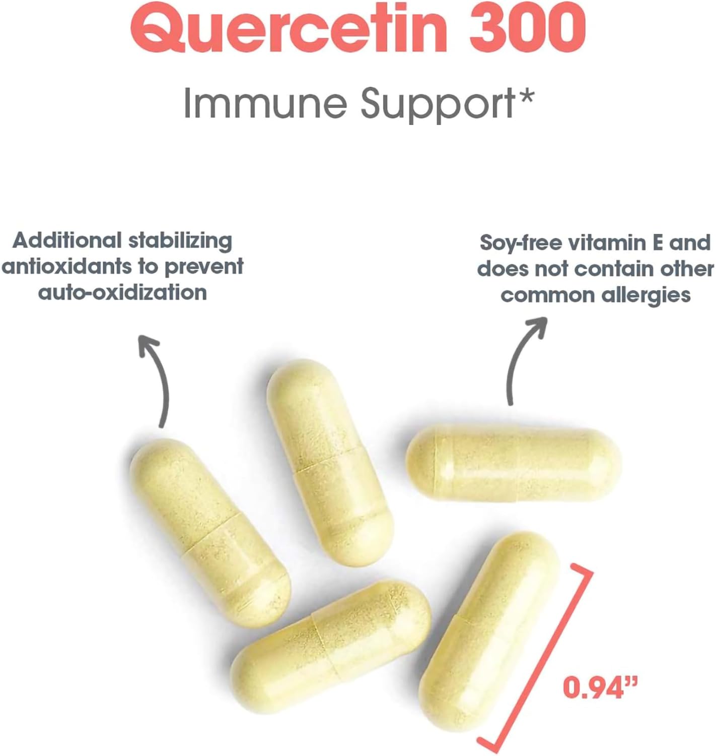 Allergy Research Group Quercetin 300 Dietary Supplement - Immune Support, Antioxidant-Rich Bioflavonoid Capsules for Mast Cell Stabilization - 60 Count