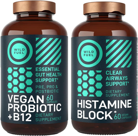 Allergy Support Bundle: Histamine Block Supplements, Vegan Probiotic, B12 for Digestive Health