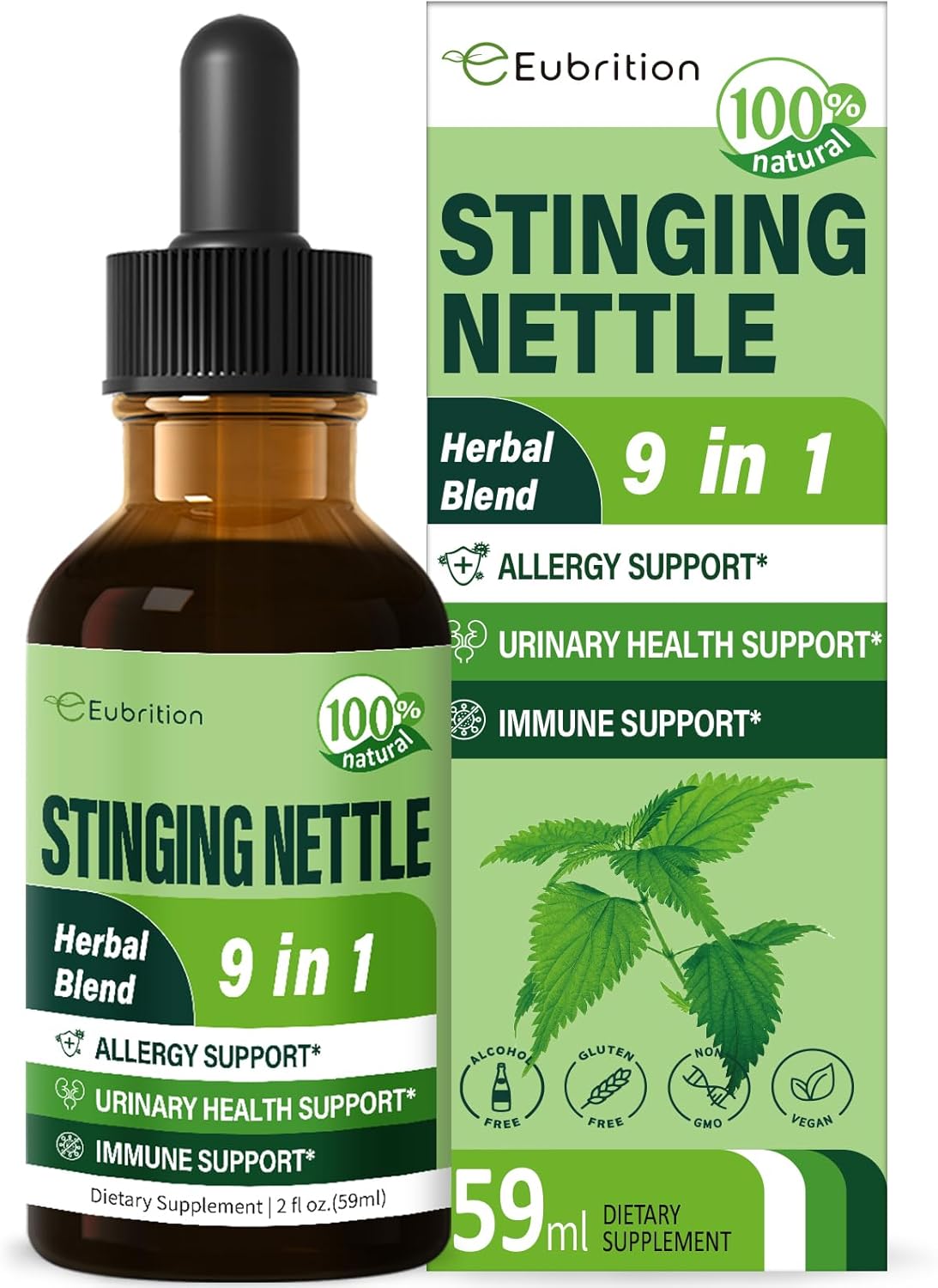 Allergy Support Herbal Drops with Stinging Nettle, Quercetin, Turmeric - 2oz for Urinary Health & Immunity Boost