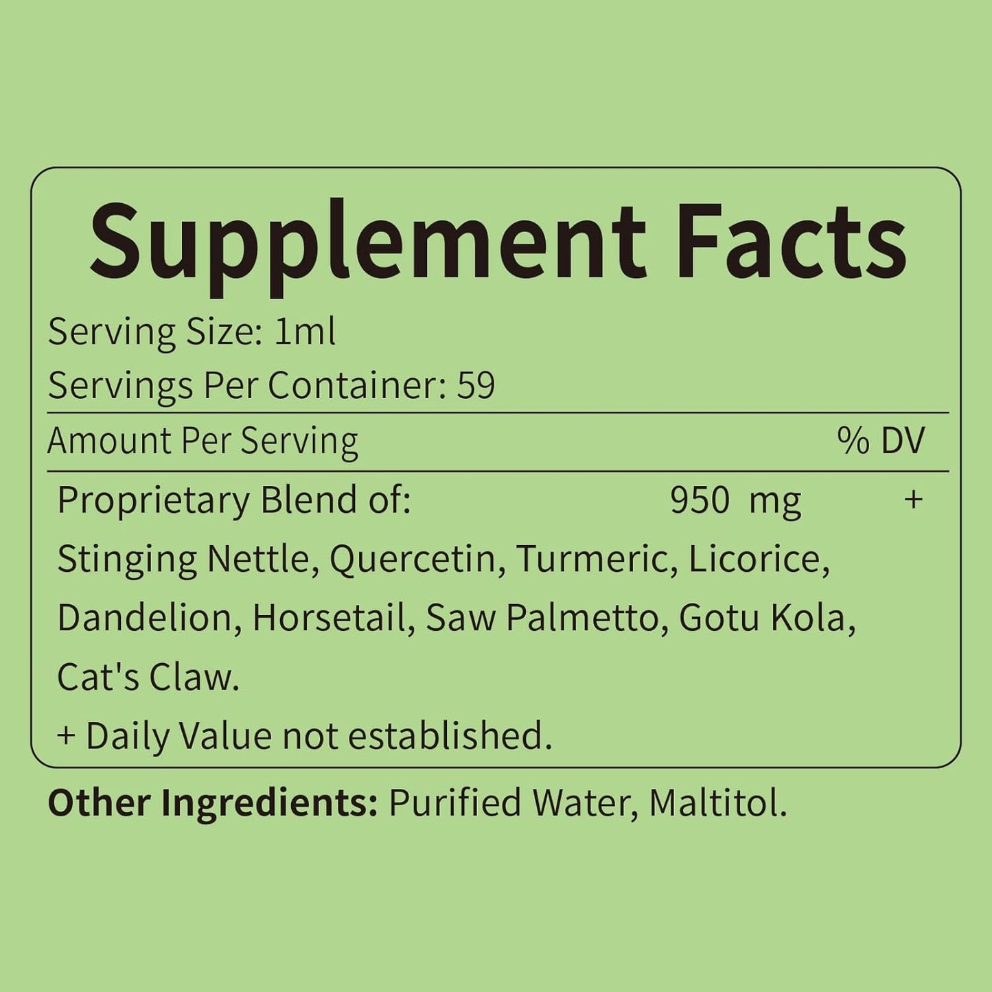 Allergy Support Herbal Drops with Stinging Nettle, Quercetin, Turmeric - 2oz for Urinary Health & Immunity Boost
