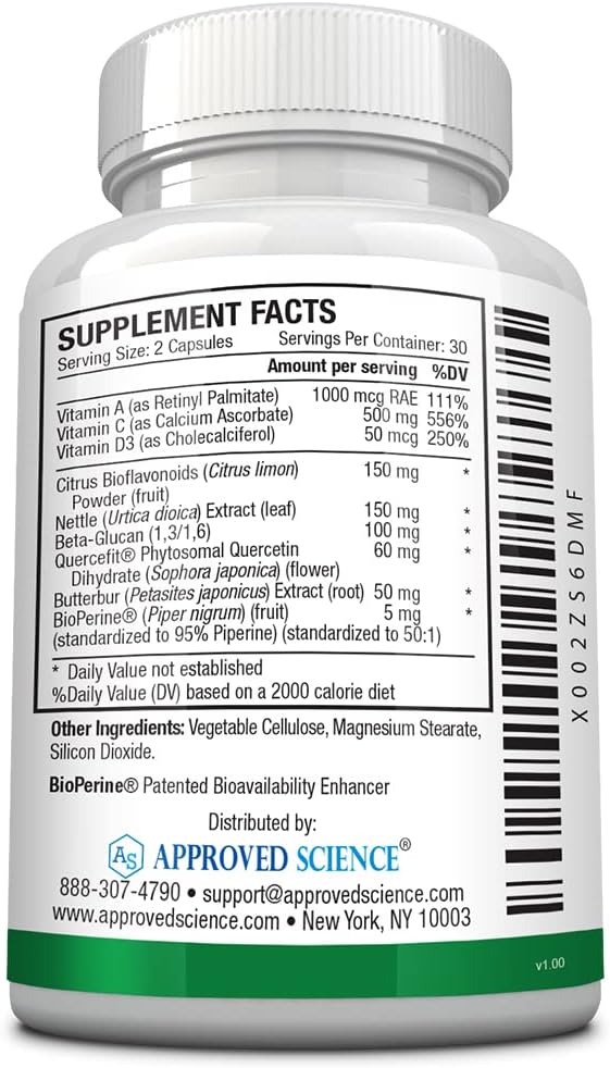 Allergysyl by Approved Science: Reduce Seasonal Allergy Symptoms, Support Immune Health, Antioxidant-Rich Vegan Formula - 60 Capsules - USA Made