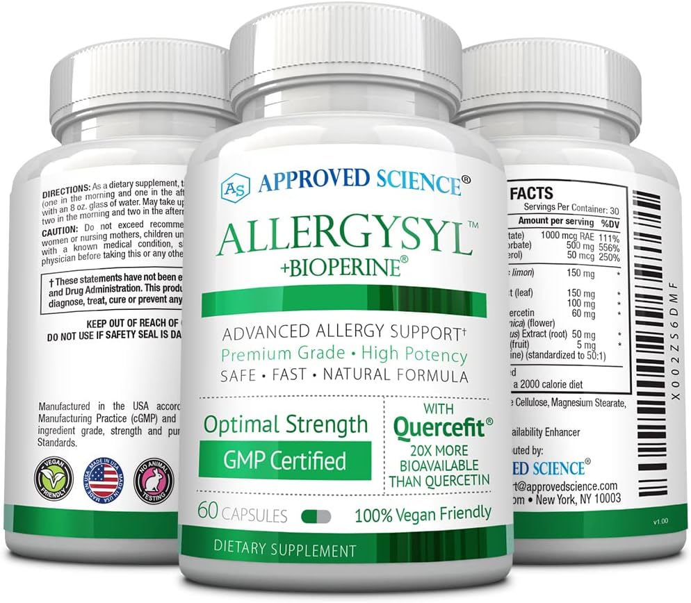 Allergysyl by Approved Science: Reduce Seasonal Allergy Symptoms, Support Immune Health, Antioxidant-Rich Vegan Formula - 60 Capsules - USA Made