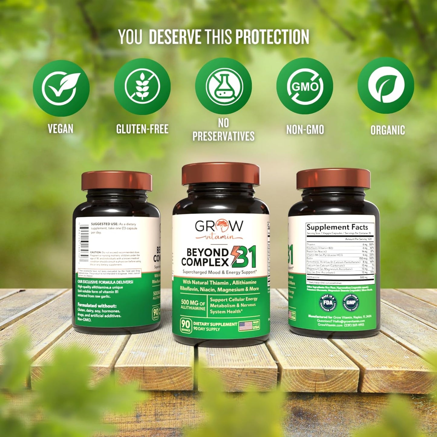 Allithiamine Natural Vitamin B1 Supplement - Essential B-Vitamins for Energy, Mood, & Nervous System - 90 Capsules