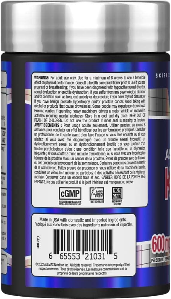 ALLMAX Ashwagandha KSM-66 Capsules: Boost Muscle Strength & Recovery - Non-GMO, Gluten Free - 30 Servings