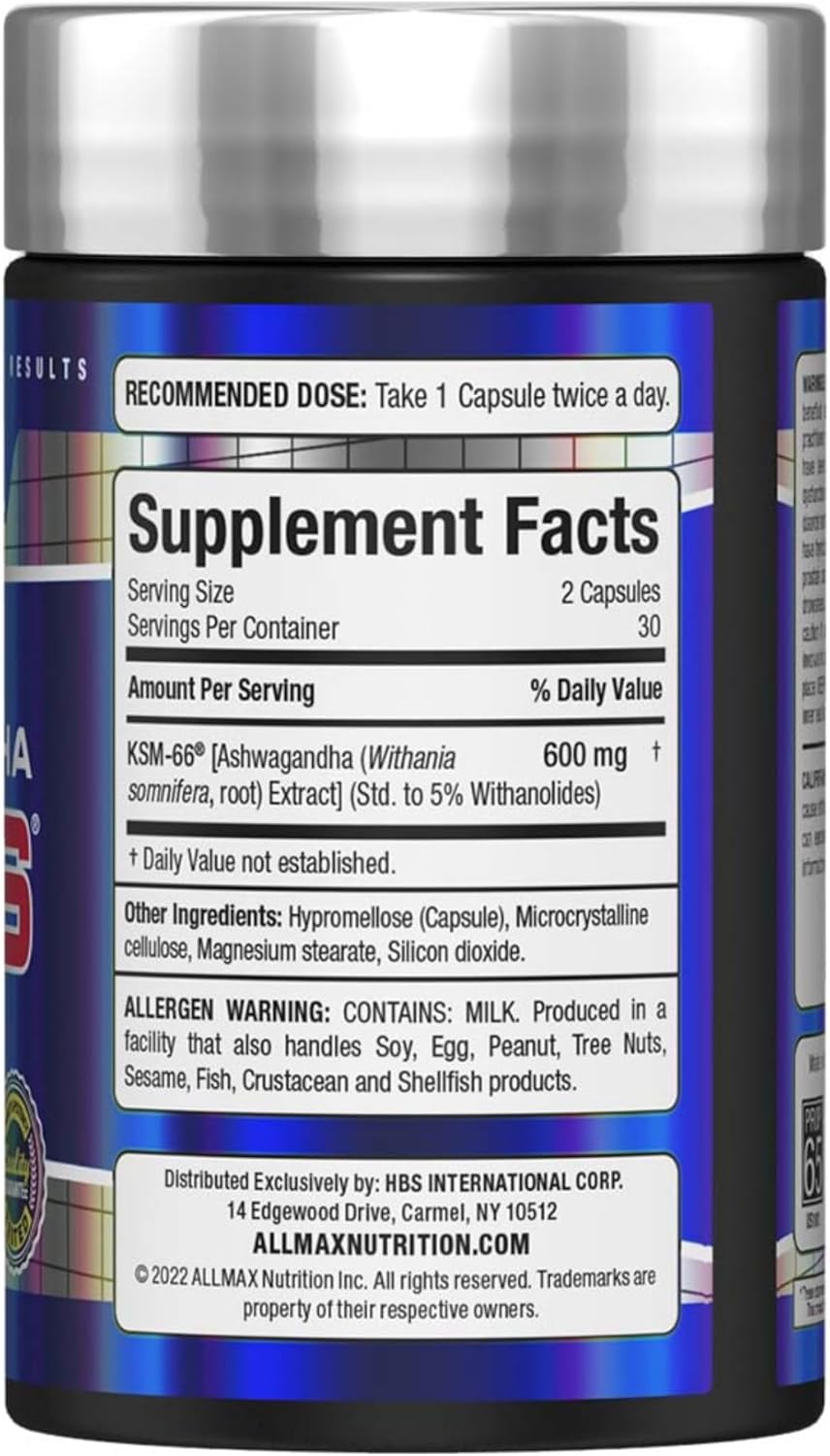 ALLMAX Ashwagandha KSM-66 Capsules: Boost Muscle Strength & Recovery - Non-GMO, Gluten Free - 30 Servings