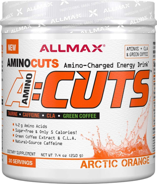 ALLMAX Nutrition A:CUTS Amino Energy Drink - Arctic Orange Flavor - 210g - With Caffeine, Green Coffee Extract, L-Carnitine, Taurine - Sugar & Gluten Free - 30 Servings