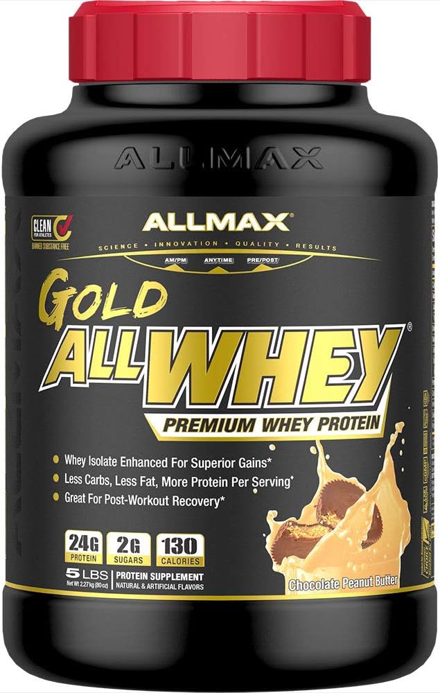 ALLMAX Nutrition ALLWHEY GOLD Chocolate Peanut Butter Protein Powder - 5 lb - 24g Protein Per Serving - Gluten Free, Low Carb, Low Sugar - 71 Servings