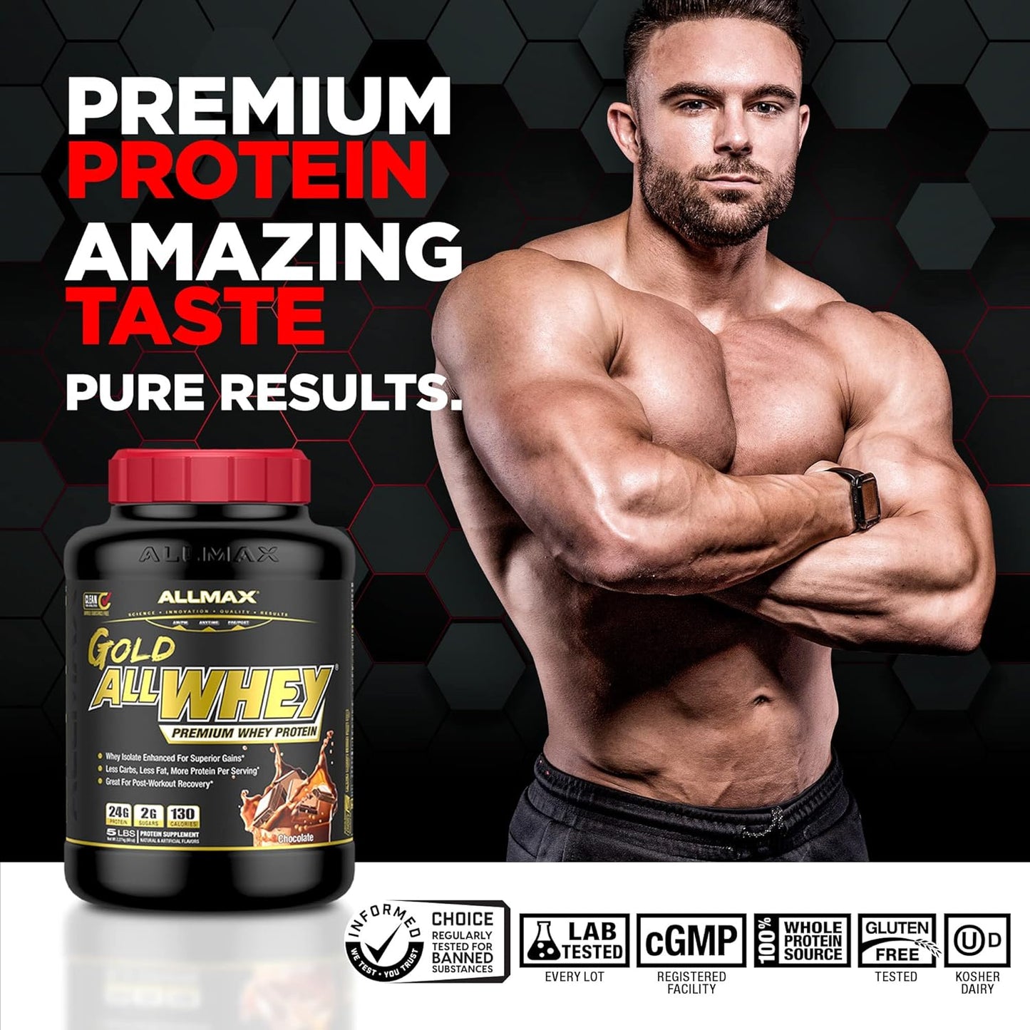 ALLMAX Nutrition ALLWHEY GOLD Chocolate Peanut Butter Protein Powder - 5 lb - 24g Protein Per Serving - Gluten Free, Low Carb, Low Sugar - 71 Servings