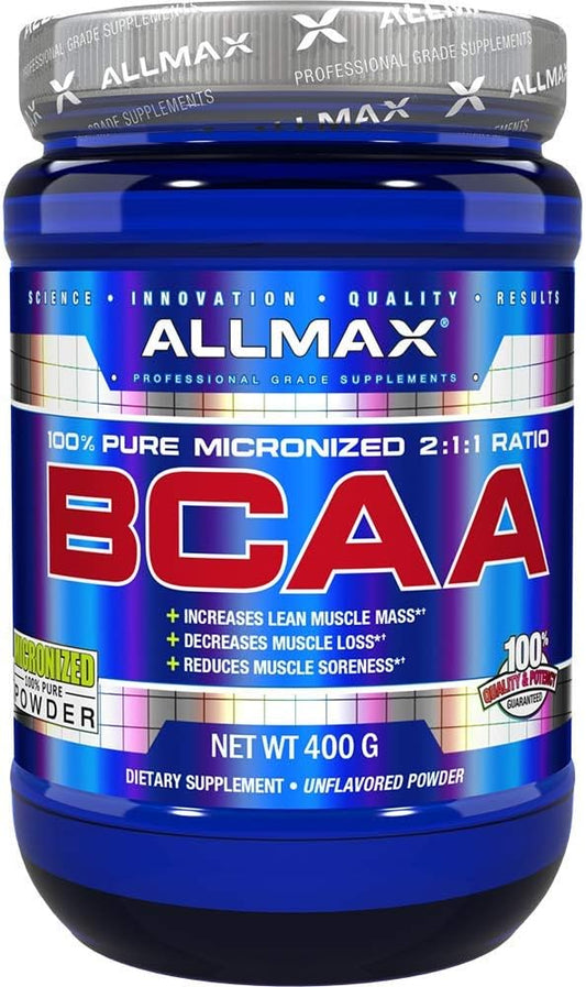 ALLMAX Nutrition BCAA 2:1:1 Powder, Unflavored Amino Acid Supplement for Muscle Recovery - 400g Pack