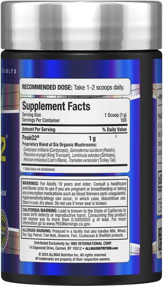 ALLMAX Nutrition Essentials PeakO2 Powder - Boosts Immune System, Antioxidants - Vegetarian, Gluten-Free - 100g, 100 Servings