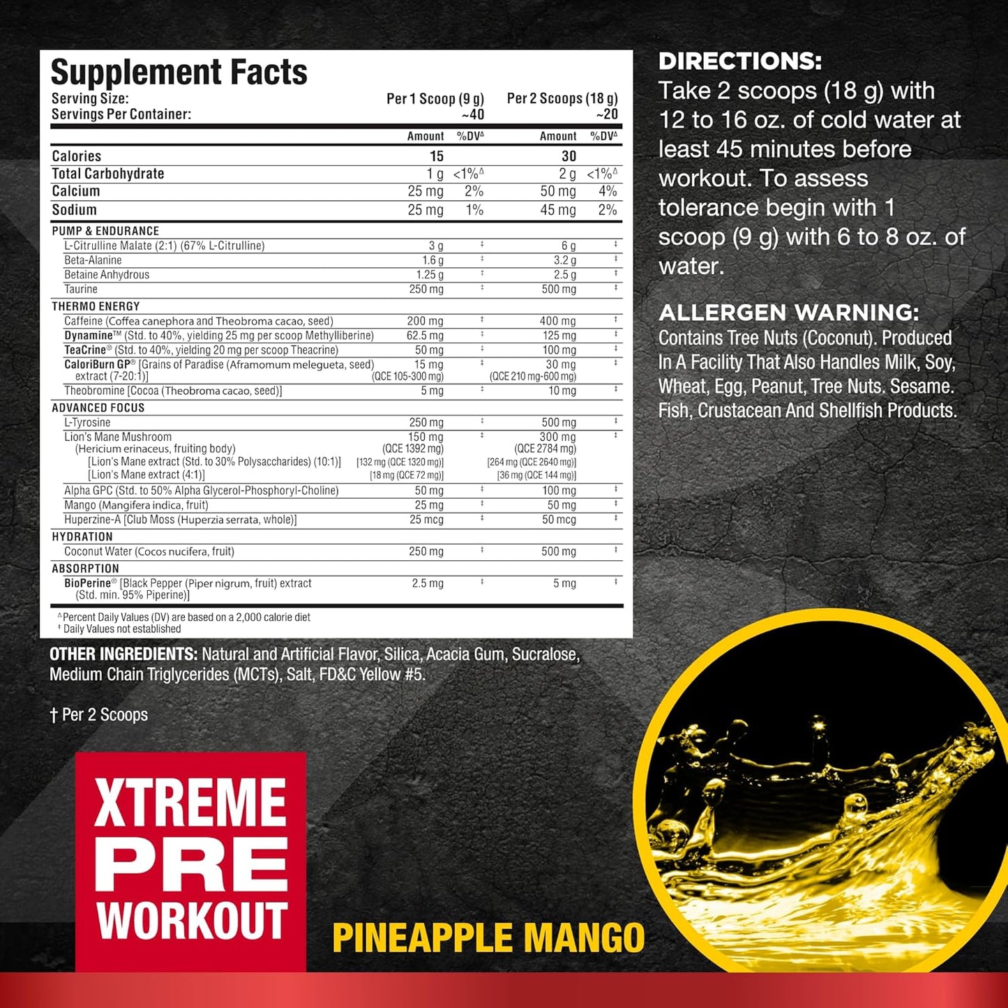 ALLMAX Nutrition Impact Igniter Extreme Pre Workout Powder - Pineapple Mango Flavor - Citrulline Malate, Beta-Alanine, Caffeine, Taurine, Betaine Anhydrous - Energy Boosting Formula